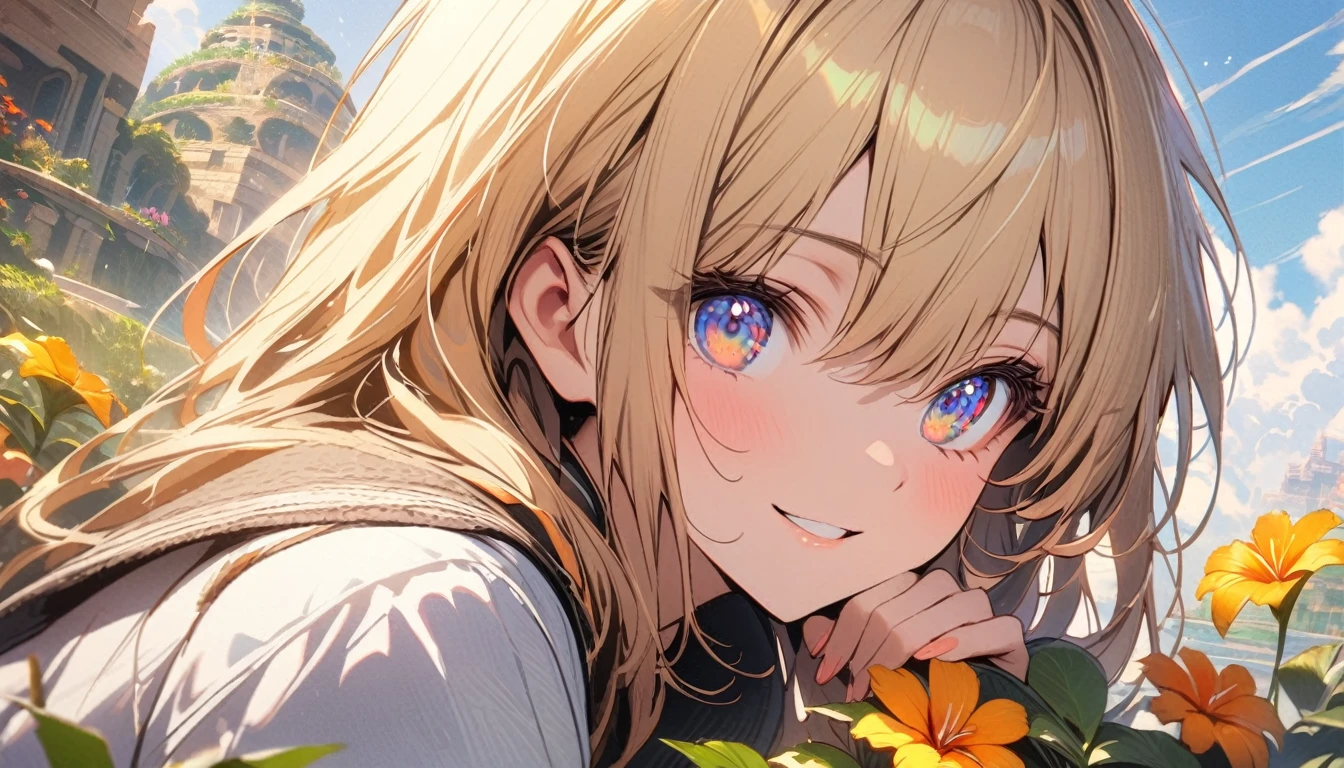 (Girl tending to flower in garden), gorgeous girl, beautiful face, (finely detailed beautiful eyes: 1.3), double eyelids, (eyelash: 1.2), shaggy hair, classy costumes, gentle smile),
Magnificent hanging gardens of ancient Babylon in the sky, A lush landscape with a wide variety of plants on tiered terraces, Irrigated with water from the Euphrates River, Archimedes' spiral and other techniques are used, magnificent city of Babylon in the background of the garden, sun shining under a blue sky, colorful flowers and trees, exotic atmosphere,
((best quality: 1.2, very detailed, ultra-high resolution, absurdres: 1.3, highres: 1.3, masterpiece: 1.2, top quality, best aesthetic, fine texture, perfect lighting: 1.2, best shadow, sharp focus: 1.3, high contrast, high color saturation)), (anatomically correct, perfect hands: 1.2), (professional photography:1.2), landscape view, cinematic lighting, anime style,