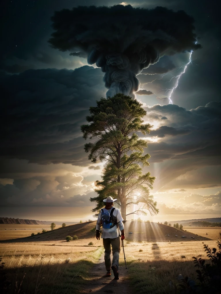 Árvore heavenly, big tree, paisaje, panorama, sky, naturals, Cedar, Cedars do Líbano, forst, Rivers of water, Thunder light, Detailed Realistic FullHD Photorealism, majestic, appealing, fire, villany, thunder, Sky thunder, Man's Back, man walking, Running, Path to Sky, Sky Path, mascle, Door, photorrealistic 6K, Detailed UltraHD, detailed colors 8k, Elegant beauty, floor, stele, lightning strikes, heavens, céu Godlike, tempest, Towards the heavens, heavenly, Godlike, photorrealistic, Rendering, 4K, 8k, detailed textures, detailed shadows, padoru, detailed colors, sky de Deus, UltraHD 16K Details, Texturas photorrealistics de 16K, detailed sharpness 16K, detailed sharpness, detailed colors, realistic shadows, ultra realistic textures, High power, natural beautifuls, natural colors, realistic contrast, Texturas photorrealistics, detailed colors, lifelike colors, detailed shadows, Textuta photorrealistic FullHD, Sombras photorrealistics 8k, HD photorrealistic, Detalhes ultra-realistas de 8k, Cor photorrealistic 4K, Detailed FullHD Lights, Texturas Detalhadas photorrealistics 8k, Nitidez photorrealistic, villany, 4k detailed, ultra detaild, realistic contrast de 8k, detailed sharpness, cores Ultra HD, Man's Path, Man's in The Path, Man Walking in the Path, man walking, Man on the Path, Celestial Path, God man, Long Tunic, chic,