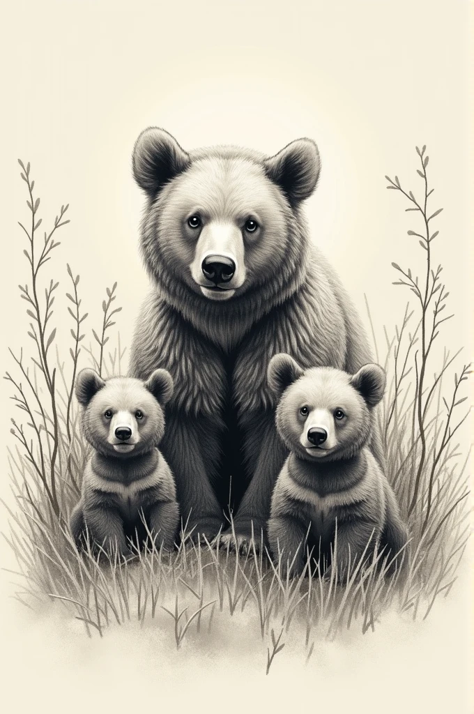 Sketch of bear and cubs in the wild