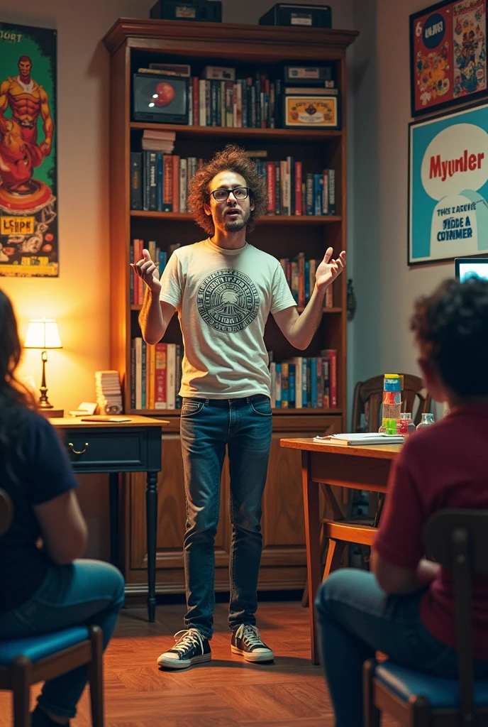 Nerdy character explaining