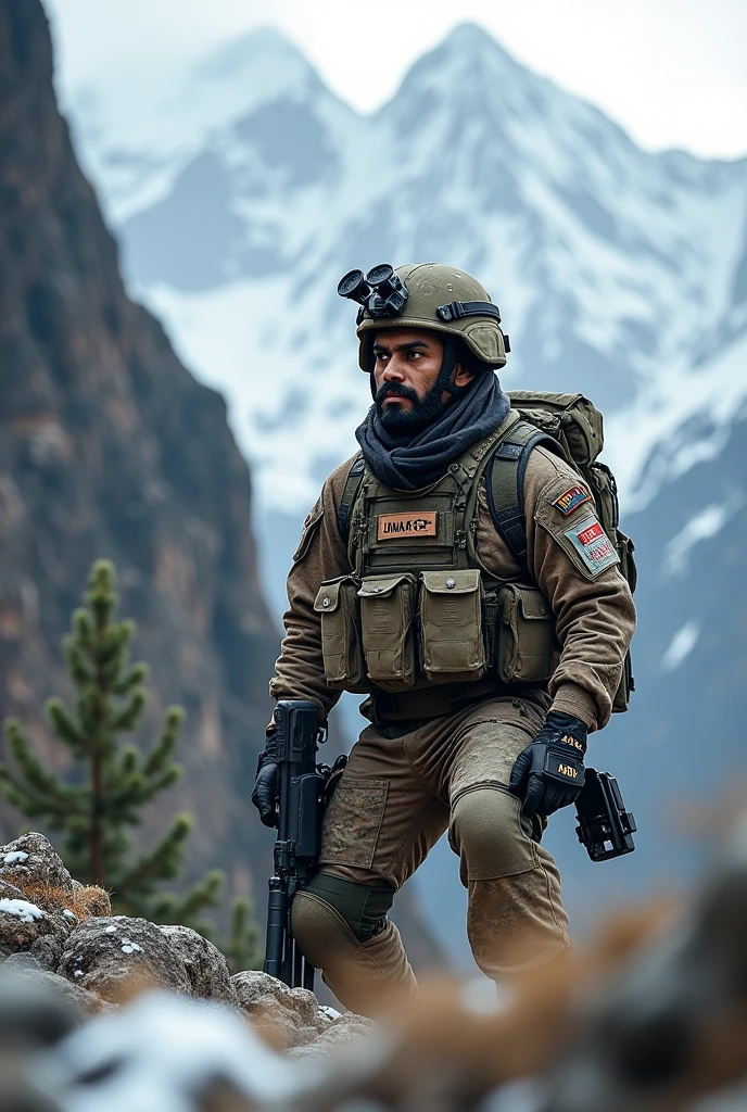 Indian army para sf commando with name tag by name of umar in mountains
