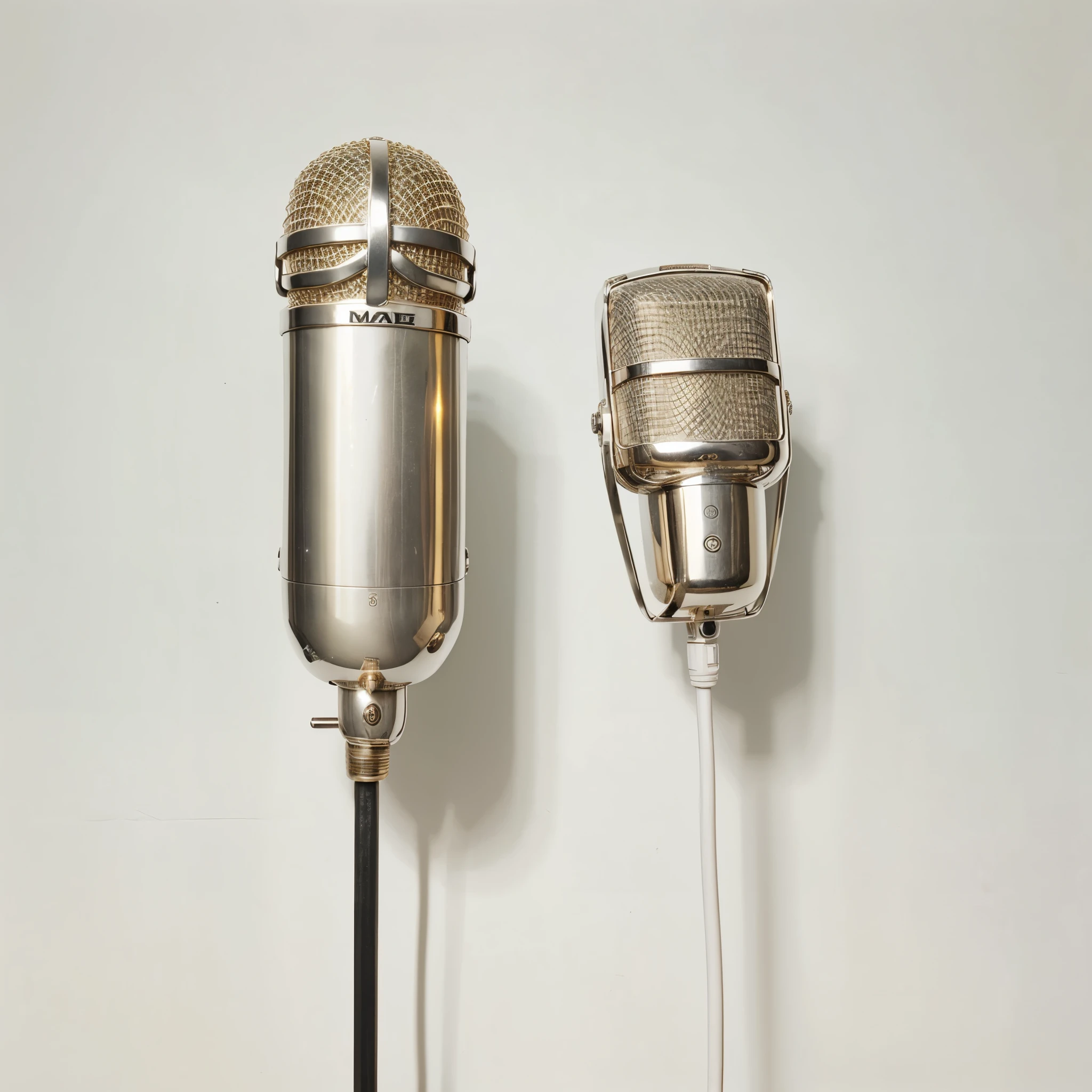 vintage silver gold microphone isolated on white background