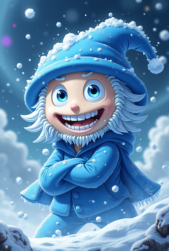 Jack frost from shin megami tensei in the style of gear 5 luffy from one piece