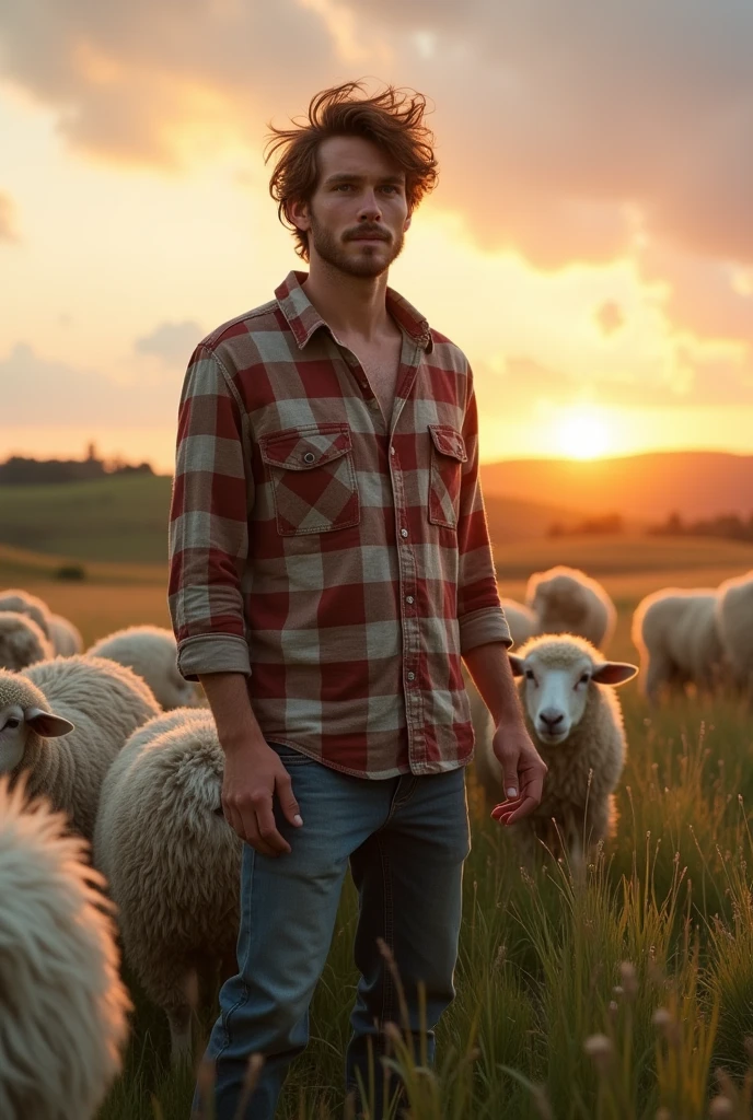 Davi,  20 years old, sheep shepherd, in the field with the sheep