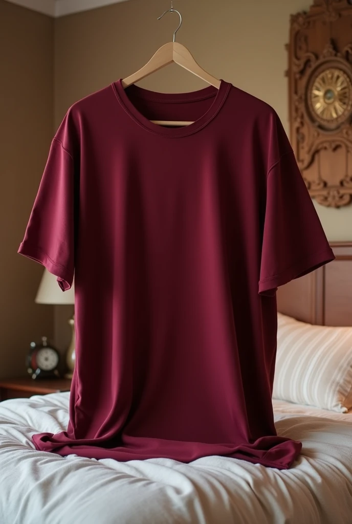 "Create an image of a maroon oversized T-shirt, made from a soft, comfortable cotton fabric. Realstic front and back Side both