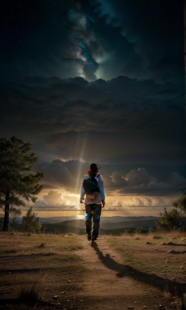 Árvore heavenly, big tree, paisaje, panorama, sky, naturals, Cedar, Cedars do Líbano, forst, Rivers of water, Thunder light, Detailed Realistic FullHD Photorealism, majestic, appealing, fire, villany,  thunder, Sky thunder, Man's Back, man walking, Running, Path to Sky, Sky Path, mascle, Door, photorrealistic 6K, Detailed UltraHD, detailed colors 8k, Elegant beauty, floor, stele, lightning strikes, heavens, céu Godlike, tempest, Towards the heavens, heavenly, Godlike, photorrealistic, Rendering, 4K, 8k, detailed textures, detailed shadows, padoru, detailed colors, sky de Deus, UltraHD 16K Details, Texturas photorrealistics de 16K, detailed sharpness 16K, detailed sharpness, detailed colors, realistic shadows, ultra realistic textures, High power, natural beautifuls, natural colors, realistic contrast, Texturas photorrealistics, detailed colors, lifelike colors, detailed shadows, Textuta photorrealistic FullHD, Sombras photorrealistics 8k, HD photorrealistic, Detalhes ultra-realistas de 8k, Cor photorrealistic 4K, Detailed FullHD Lights, Texturas Detalhadas photorrealistics 8k, Nitidez photorrealistic, villany, 4k detailed, ultra detaild, realistic contrast de 8k, detailed sharpness, cores Ultra HD, Man's Path, Man's in The Path, Man Walking in the Path, man walking, Man on the Path, Celestial Path, God man, Long Tunic, chic, 