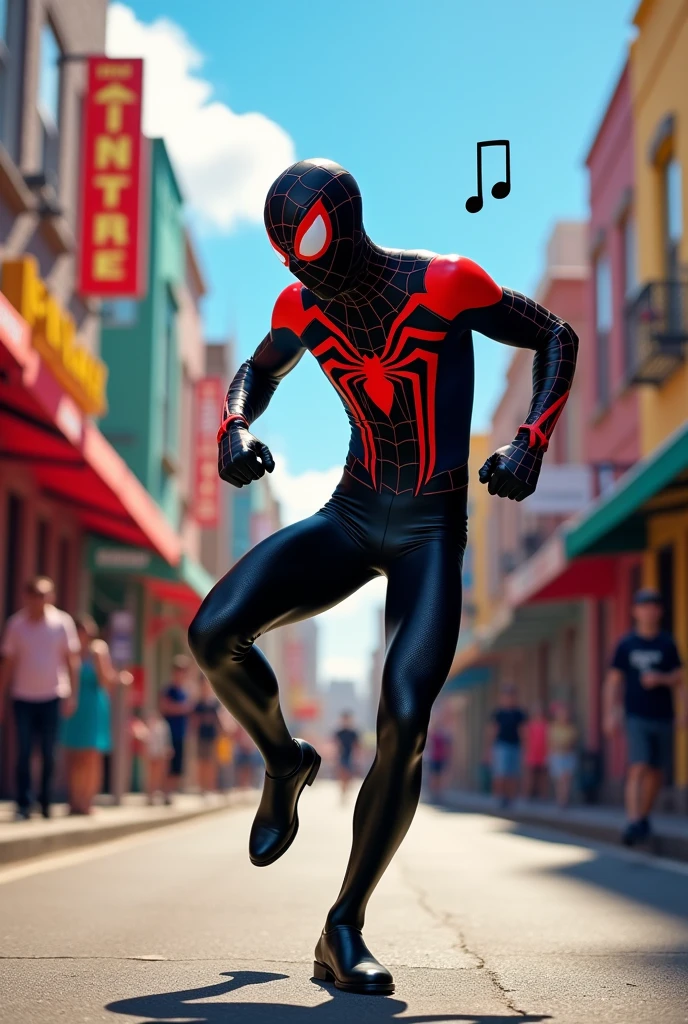 Black Spider-man dancing while walking on road funny dancing moves