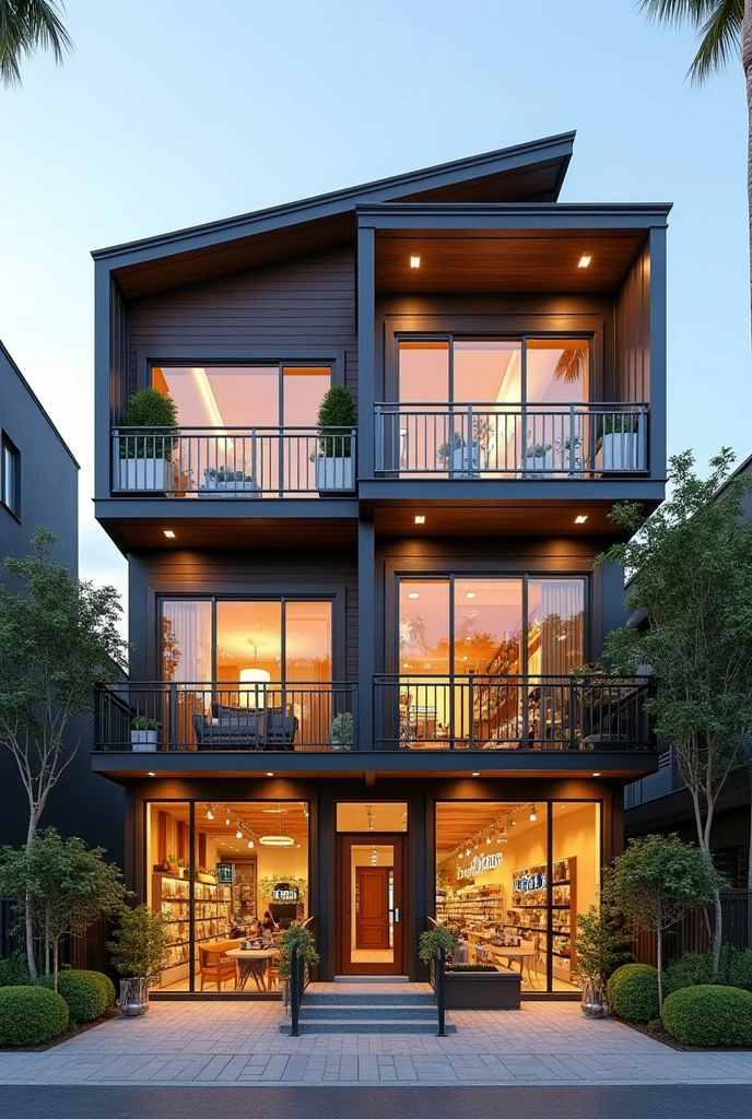 Give me home design 30×30 in which their are three shops on ground floor 10×10 photo