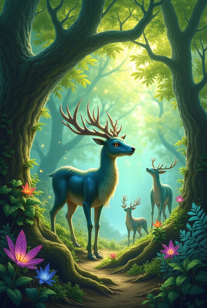 Mystical monsters in an enchanted forest 