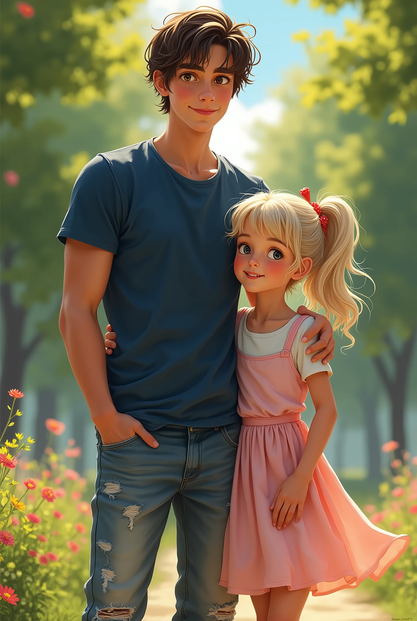 180 cm boy and 135 cm girl standing together as a couple in realism