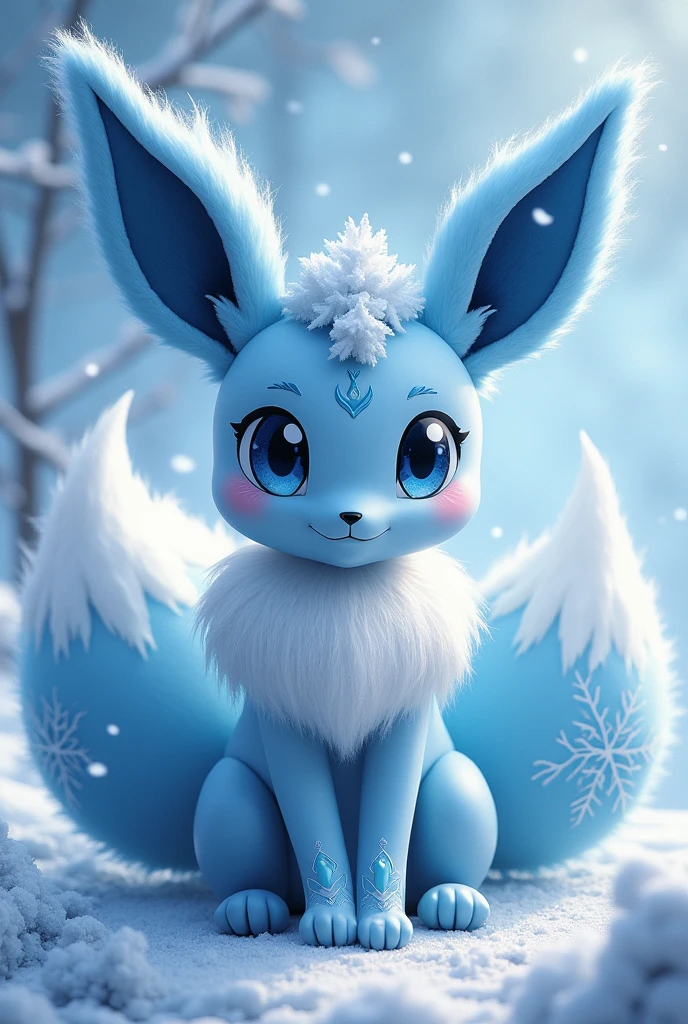 One, To count_9,To count_8_on,To count_7_on, Female Ice-type Eeveelution, blue sclera, white eyes, white bra, big breasts, Wide hips, blue panties, dakimakura.