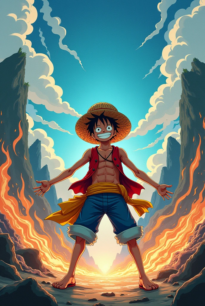 Create an image of luffy with the drawing style of kimetsu no yaiba