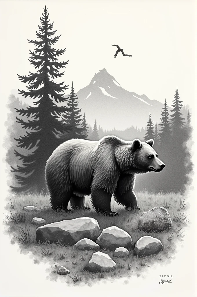 Tattoo sketch of bears in the distance