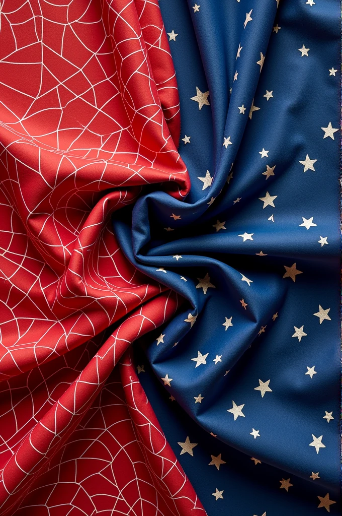 Mix two prints, one red with a web design and one blue with white stars