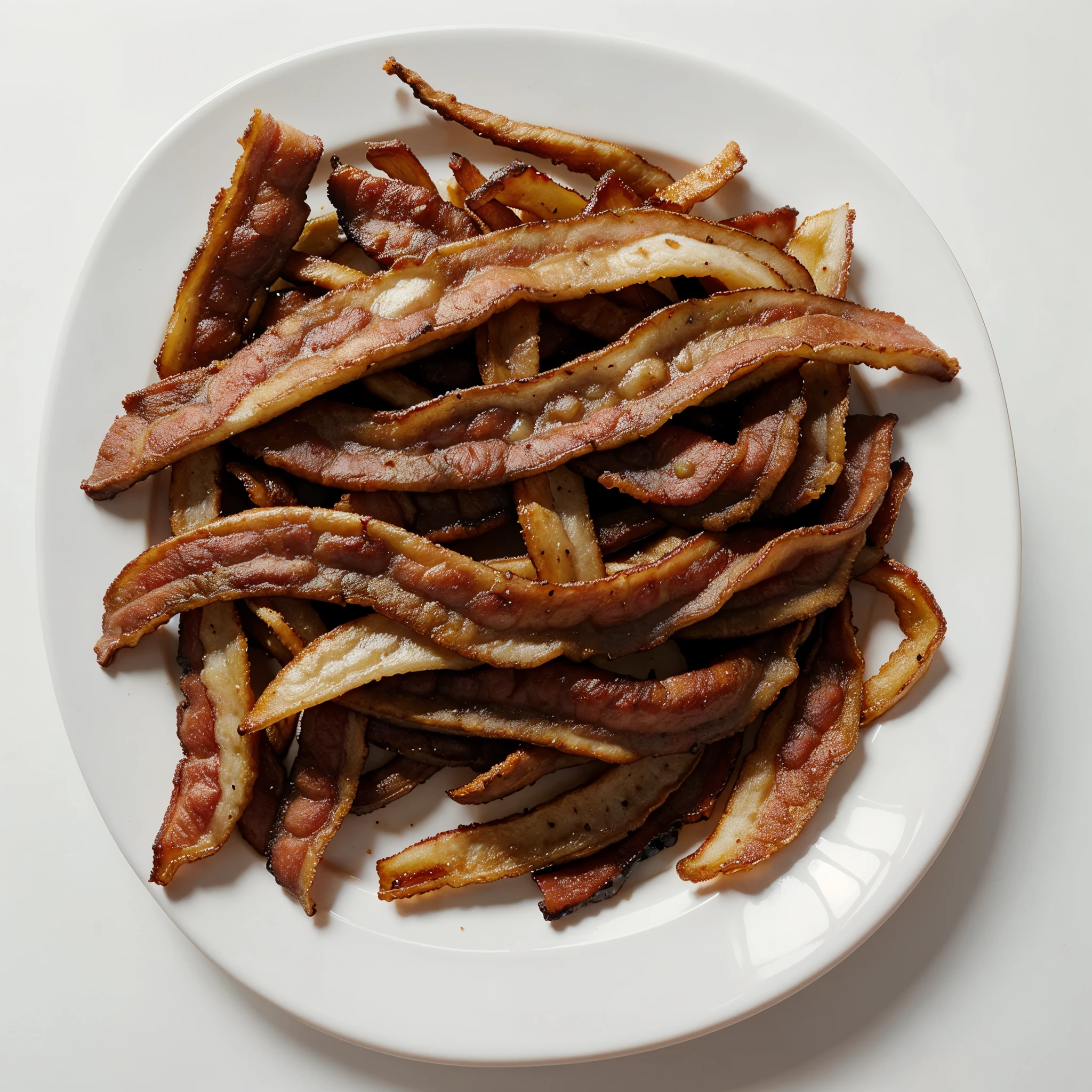 Fried bacon on white background
