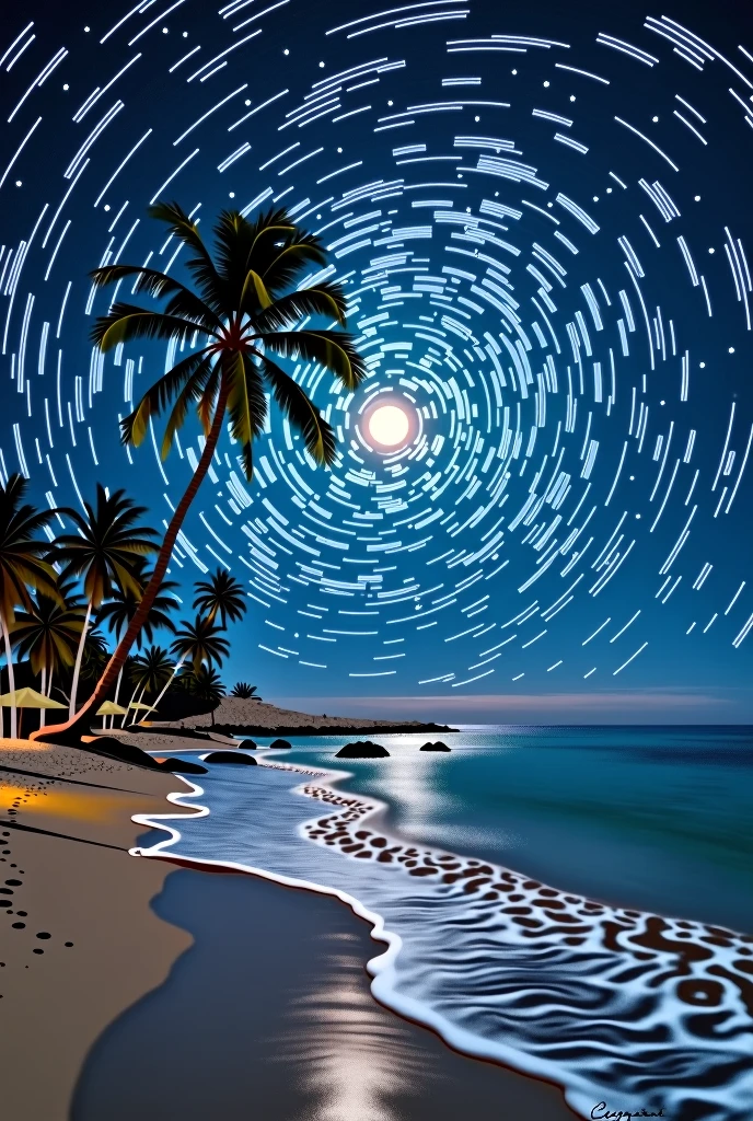 Puerto Peñasco Sonora Beach, mexico with starry night van gogh