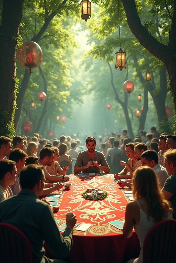 Card game tournament design for 30 people with beautiful background.