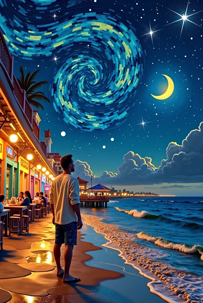 Malecon of Puerto Peñasco, sonora, mexico with starry night van gogh