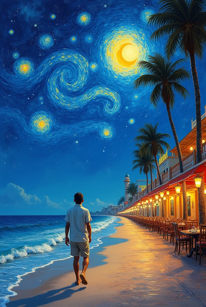 Malecon of Puerto Peñasco, sonora, mexico with starry night van gogh