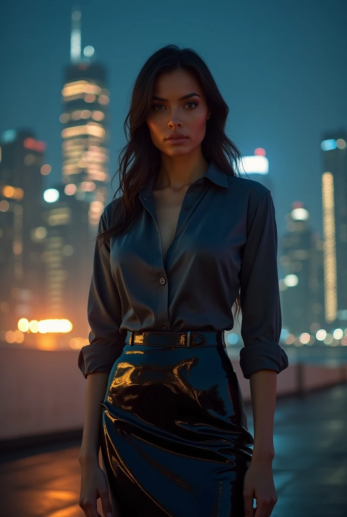 Nikon RAW Photos,8 thousand,Fujifilm XT3,photorealistic,realistic, alone, photorealistic, best quality, ultra high resolution, (skin spots:0.1) serious expression, , standing with the city skyline as a background at night,business suit, short, The wet and tight shirt,the formal skirt is pretty, masterpiece, best quality, very detailed 얼굴, perfect lighting, alone,1 woman, sexy sight best quality, ultra high resolution, photorealistic, very detailed, masterpiece, best quality, IU 1, big ass