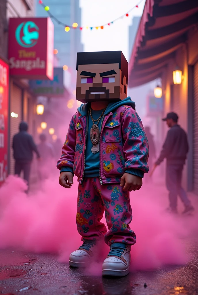 that the cartel is bigger.. Mafia environment and pink dust.. with a minecraft steve with street flow.