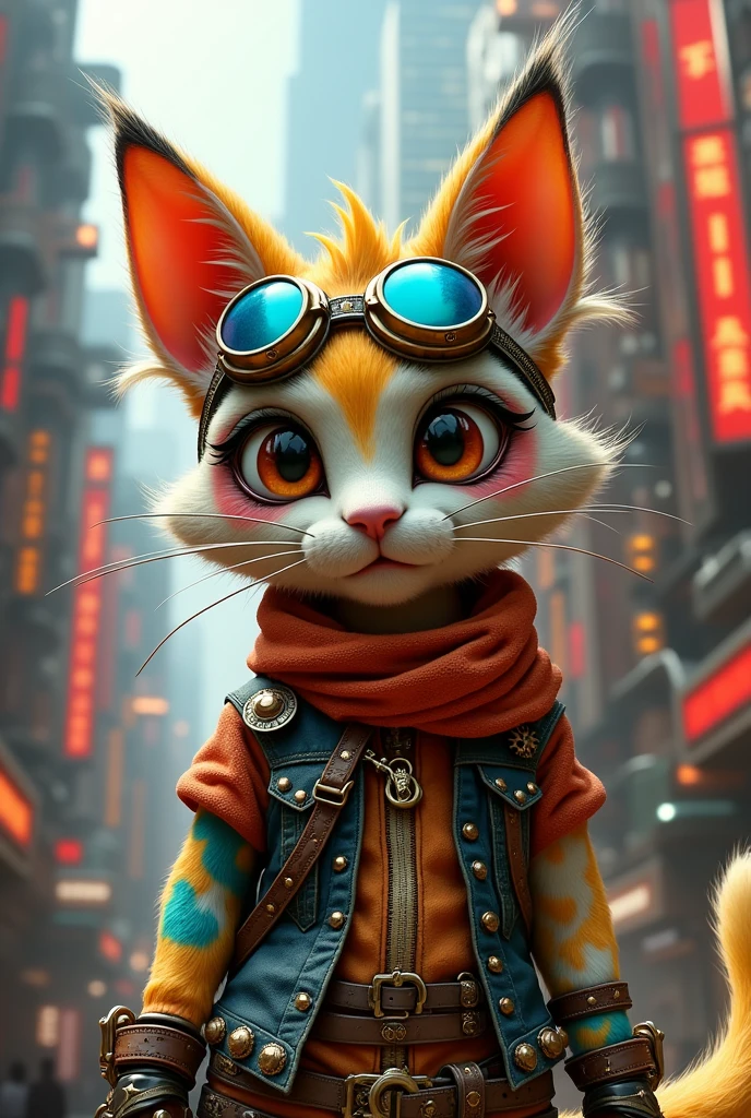 Fantz cartoon (creature:0.6)|(cat:0.5) design,  ultra detailed, random colors, steampunk, and punk costume,  