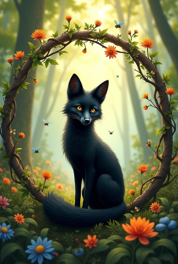black fox around circle