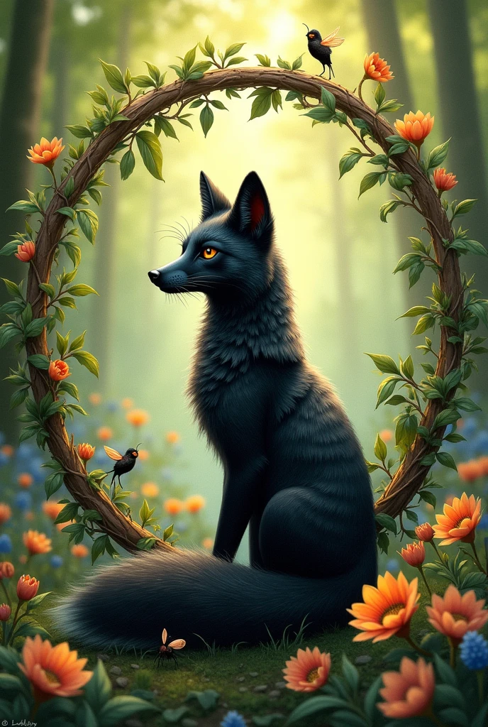 black fox around circle