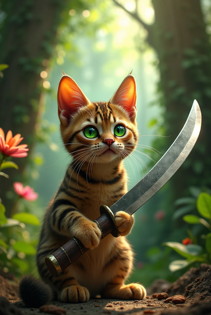 Cat holding a machete 