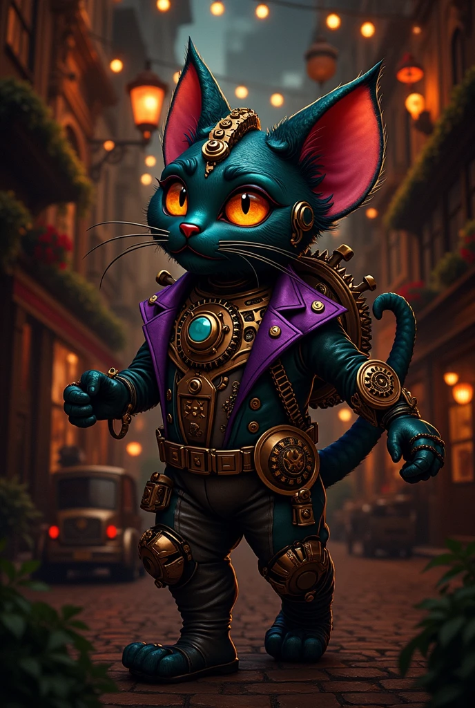 Fantz cartoon (creature:0.6)|(cat:0.5) design, ultra detailed, random colors, steampunk, and punk costume,