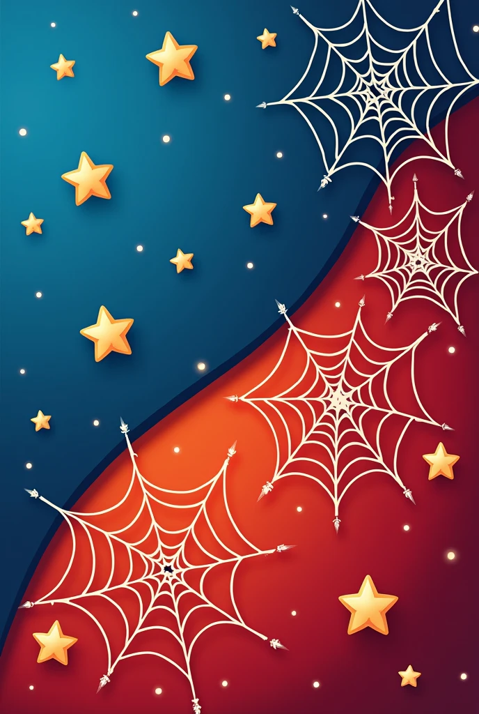 Make a wallpaper that has a blue background with white five-pointed stars and a red background with cobwebs, I want it in cartoon style