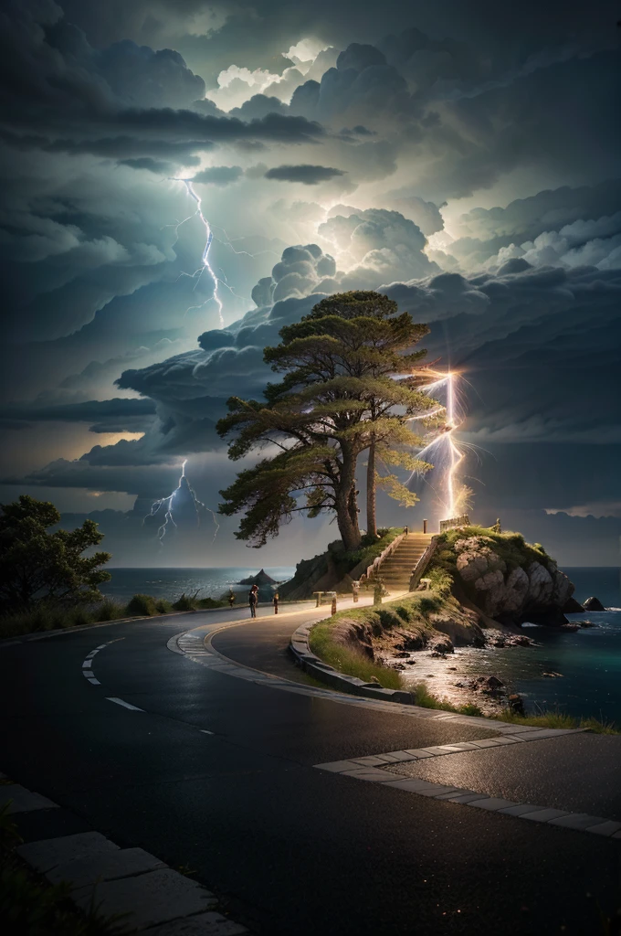 paisaje, panorama, Path to Heaven, naturals, Cedar, Cedars do Líbano, forst, Rivers of water, Thunder light, Detailed Realistic FullHD Photorealism, majestic, appealing, fire, villany,  thunder, Sky thunder, Man's Back, man walking, Running, Path to Sky, Photorealistic 6K, Detailed UltraHD, detailed colors 8k, Elegant beauty, floor, stele, lightning strikes, heavens, céu Godlike, tempest, Towards the heavens, heavenly, Godlike, photorrealistic, Rendering, 4K, 8k, detailed textures, detailed shadows, padoru, detailed colors, God&#39;s Heaven, UltraHD 16K Details, Texturas photorrealistics de 16K, detailed sharpness 16K, detailed sharpness, detailed colors, realistic shadows, ultra realistic textures, High power, natural beautifuls, natural colors, realistic contrast, Texturas photorrealistics, detailed colors, lifelike colors, detailed shadows, Textuta photorrealistic FullHD, Sombras photorrealistics 8k, HD photorrealistic, Detalhes ultra-realistas de 8k, Cor photorrealistic 4K, Detailed FullHD Lights, Texturas Detalhadas photorrealistics 8k, Nitidez photorrealistic, villany, 4k detailed, ultra detaild, realistic contrast de 8k, detailed sharpness, cores Ultra HD, in the Path, chic, 