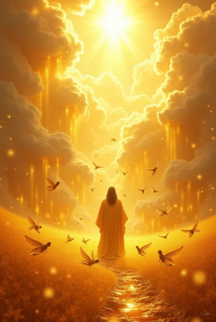 Field of honey in heaven and watterfol of honey with angels and God