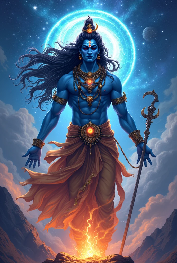 Can you make a beautiful picture of Hindu god lord shiva in an anime
