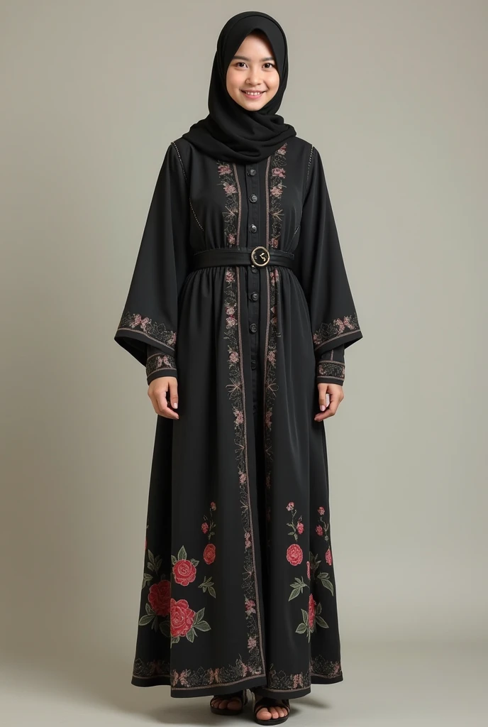 1 cewek jilbab, tanpa busana posisi berdiri full body