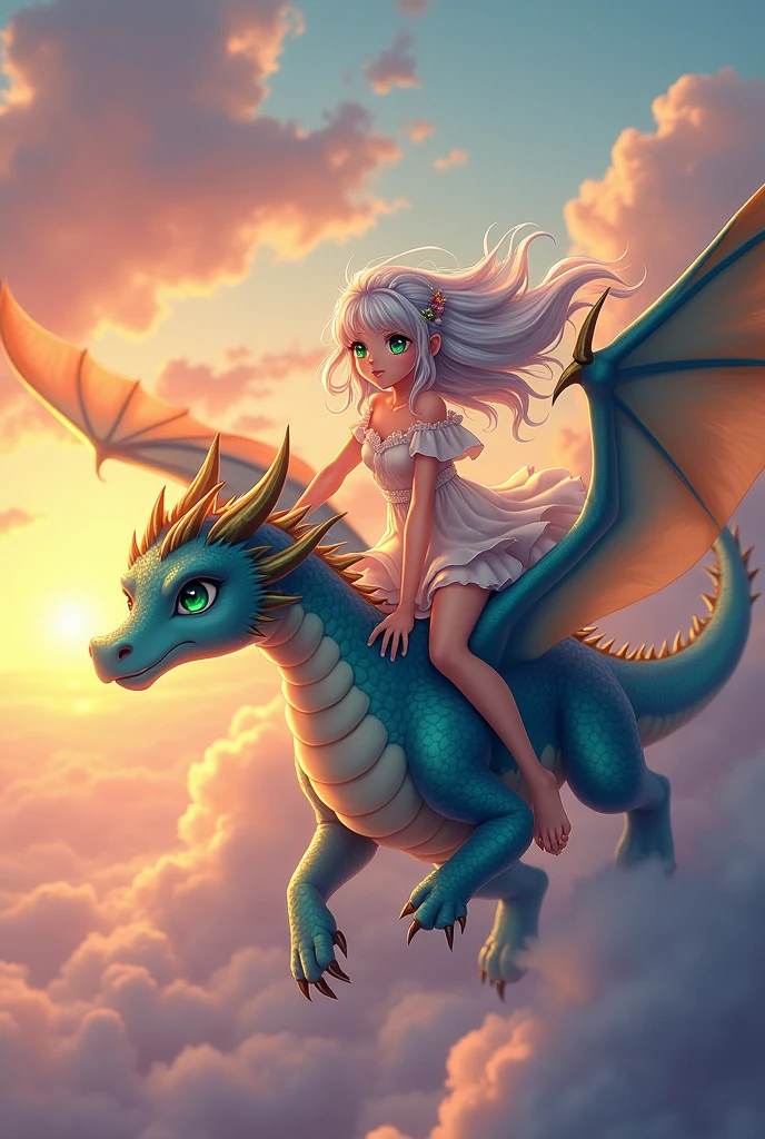 Nude anime girl riding a dragon