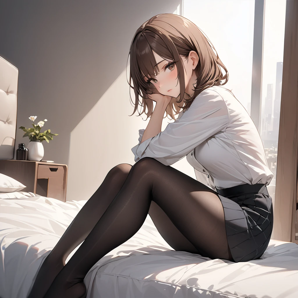 masterpiece, Highest quality, High resolution, One person, Super High resolution, alone, black tights, Brown Hair