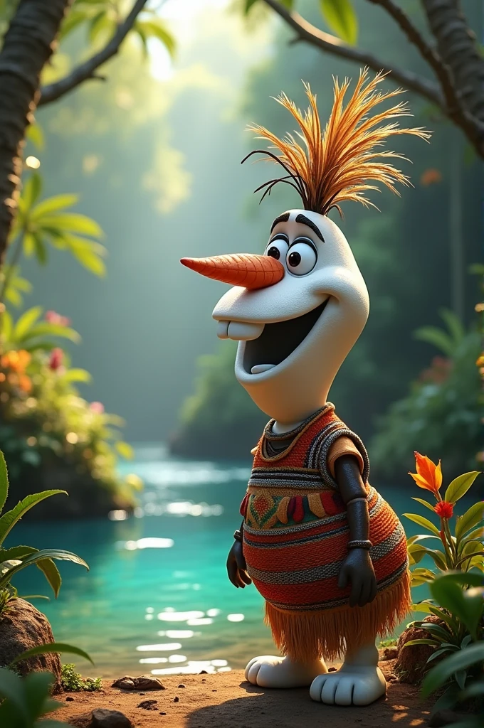 Olaf dressed as an Awajun native from Peru 