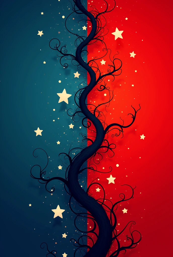 Make a wallpaper that has a blue background with white five-pointed stars and a red background with cobwebs, I want it in cartoon style
