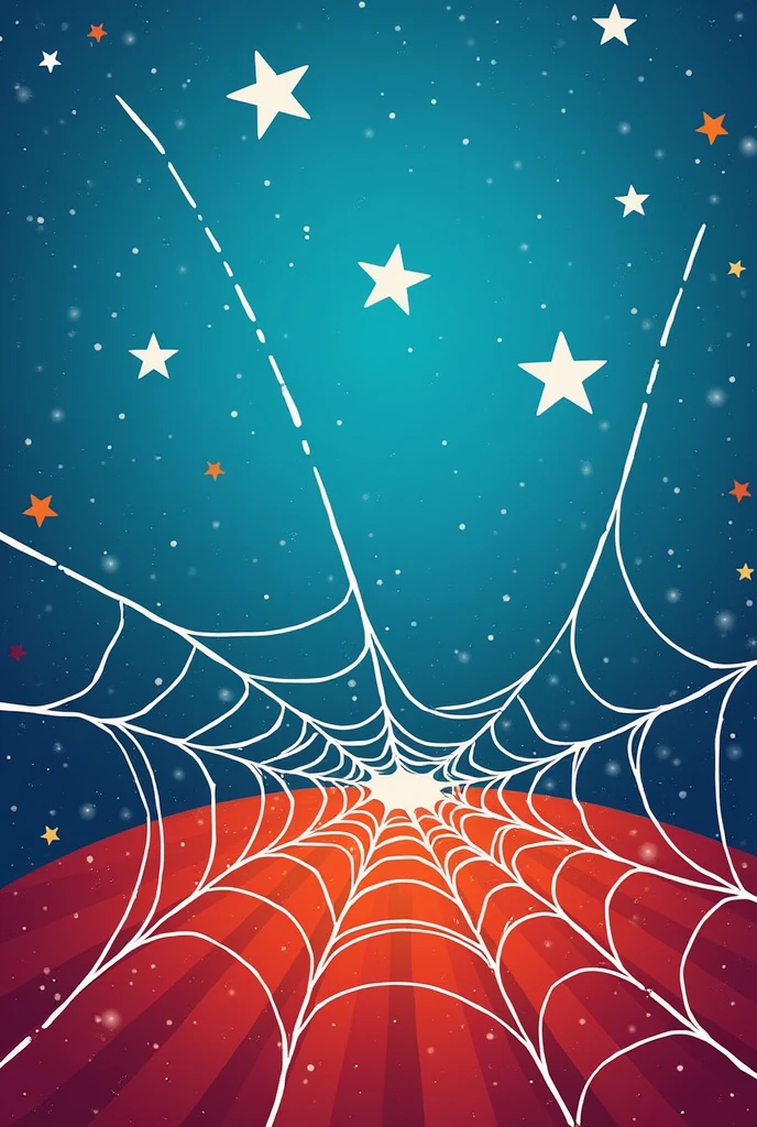 Make a wallpaper that has a blue background with white five-pointed stars and a red background with cobwebs, I want it in cartoon style