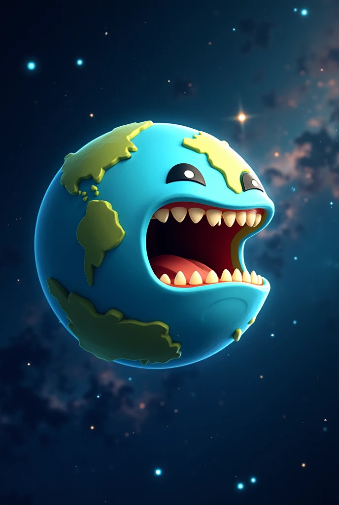 The animated planet Earth in space, now as if I had taken a bite 