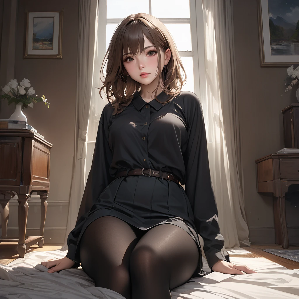 masterpiece, Highest quality, High resolution, one person, Super High resolution, alone, black tights, Brown Hair、Realistic
