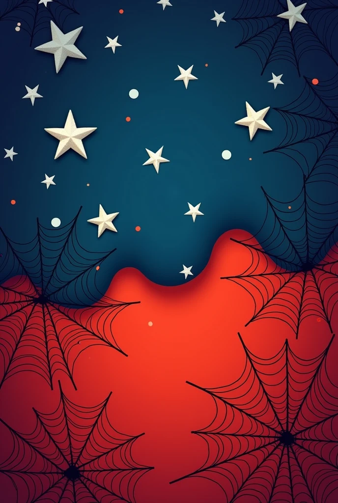 Make a wallpaper that has a blue background with white five-pointed stars and a red background with cobwebs, I want it in cartoon style