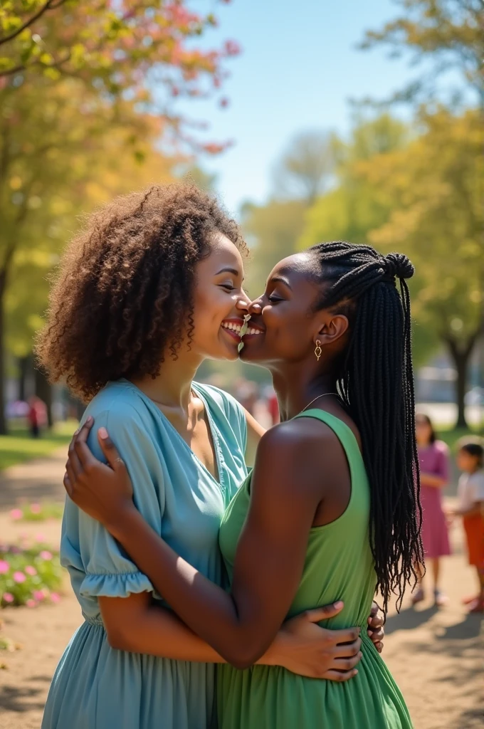 two single mothers kissing