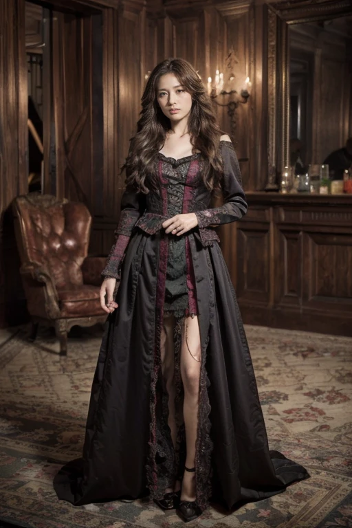 (Extremely detailed:1.2, masterpiece:1.2, best quality:1.2, high resolution:1.2), dramatic, Spectacular clouds, 1 Woman, Full body portrait,Small chest, Long brown hair, Medieval clothing, Dirty laundry, Blood, Dark sky