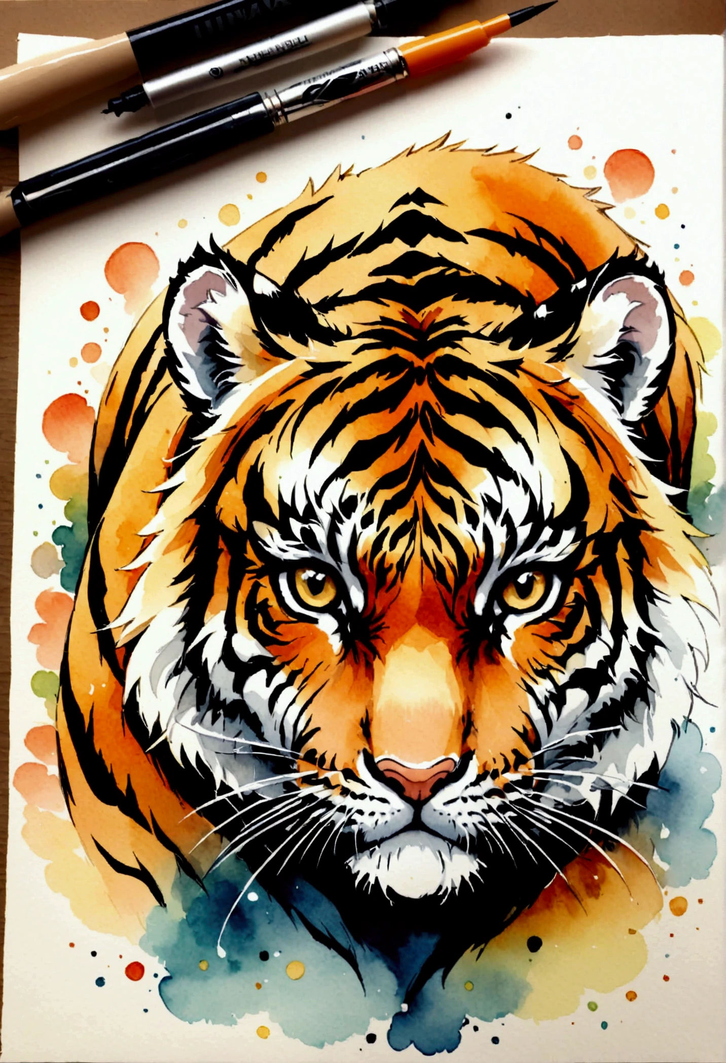 'A Tiger, in Aquarell, unique, tattoo Style'