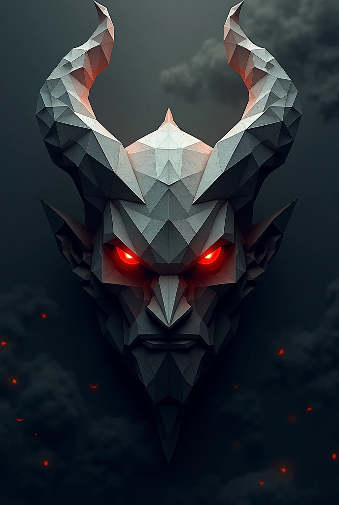 Generate the head of a geometrized devil with the perspective seen from above