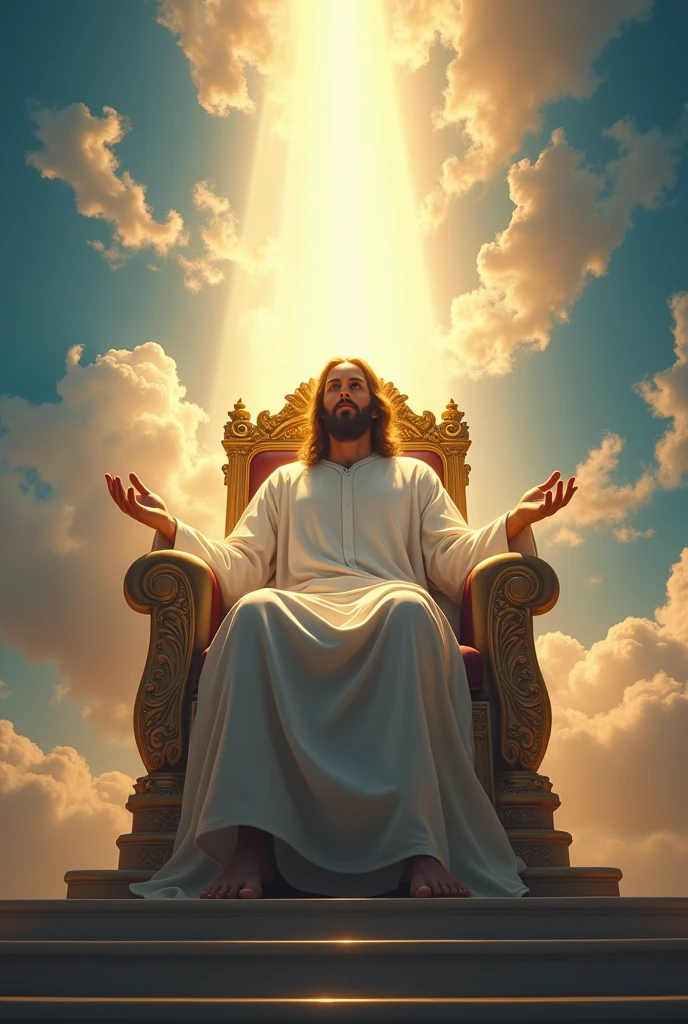 The face of Jesus Christ on the throne is not visible. The face is shining with light!