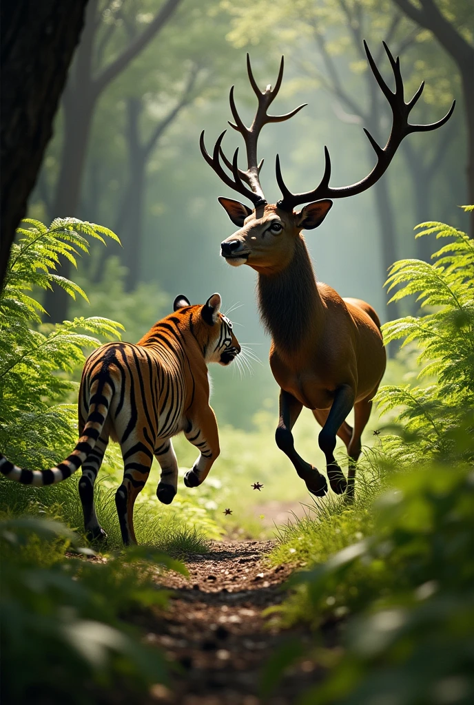 a deer attack on tigar and hardly injured 