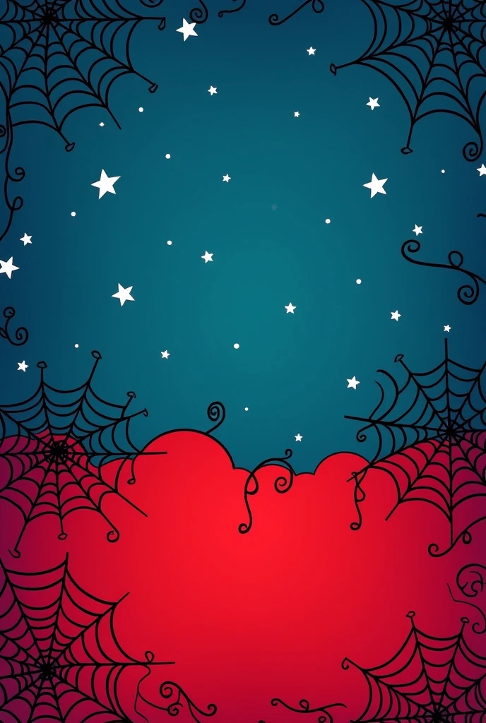 Make a wallpaper that has a blue background with white five-pointed stars and a red background with cobwebs, I want it in cartoon style